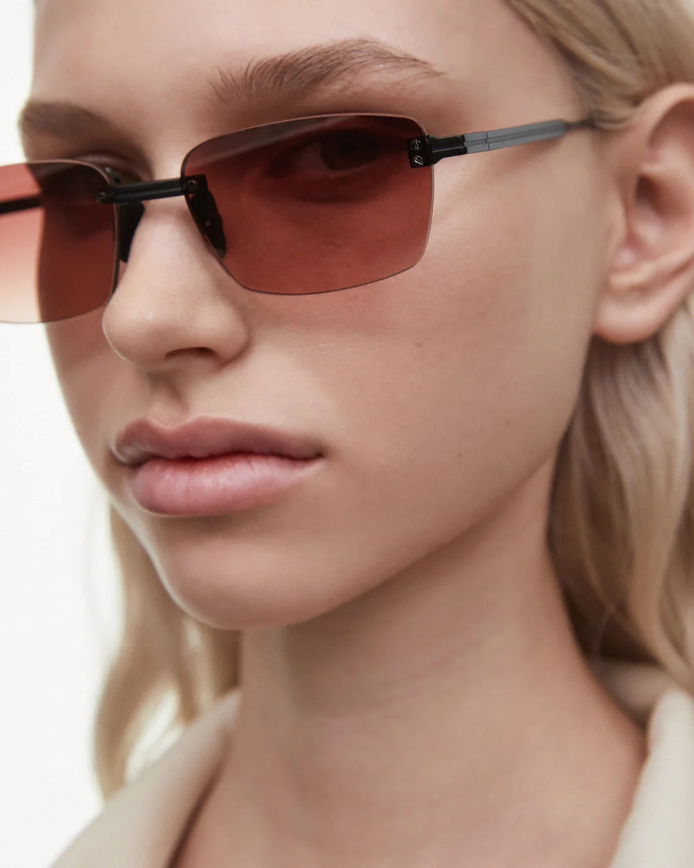 CHIMI EYEWEAR RIMLESS CUBIC SUNGLASSES RED