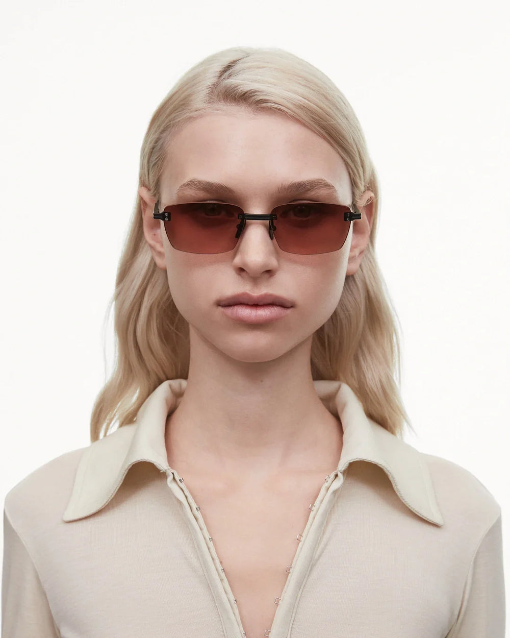 CHIMI EYEWEAR RIMLESS CUBIC SUNGLASSES RED